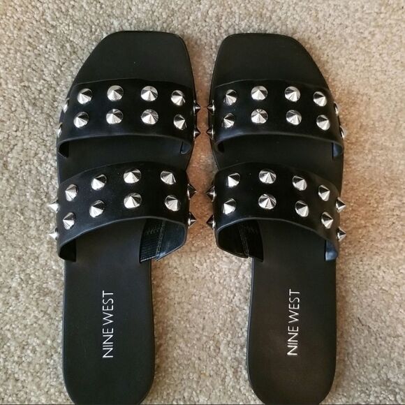 Black Nine West Studded Sandals 8M - Picture 2 of 6
